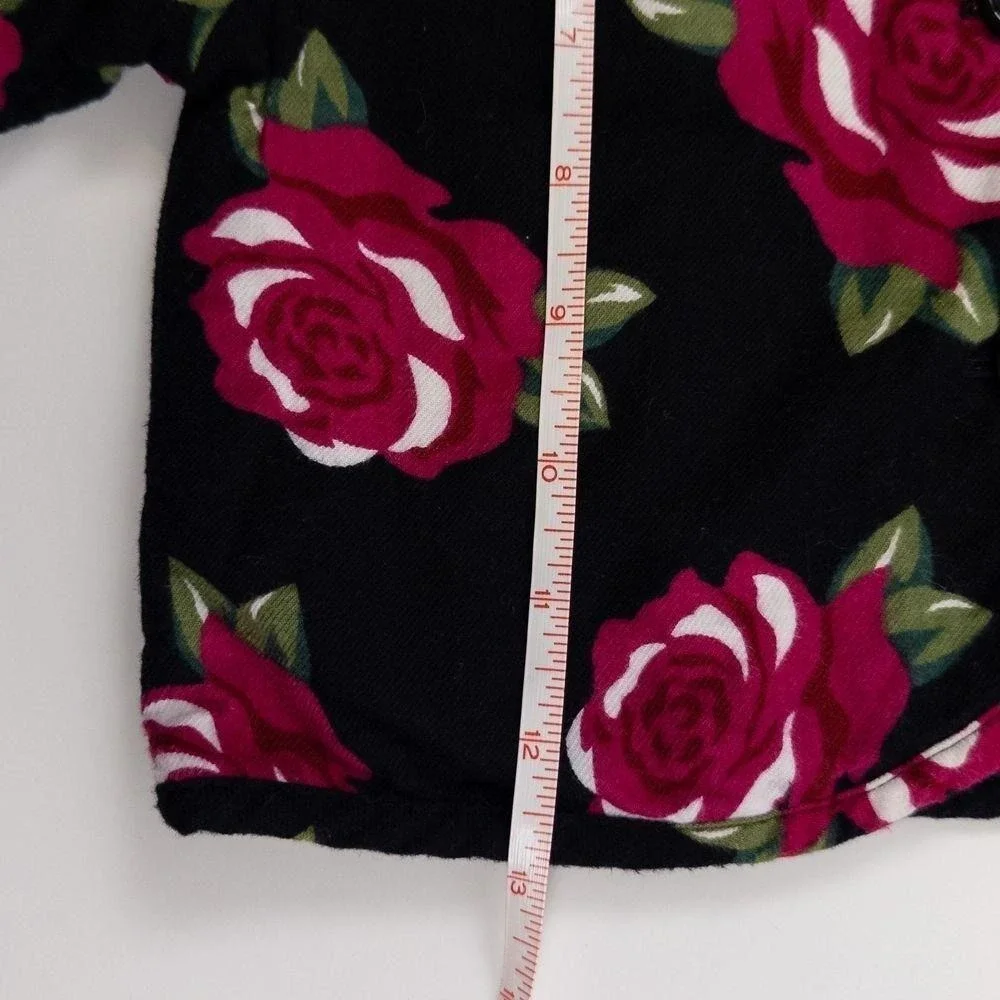 Vintage 90s Baby Togs Padded Rose Floral Print Jacket Boho Black‎ Pink Girls 24m